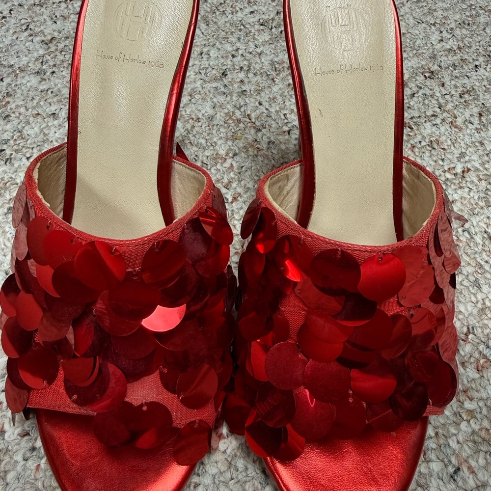 House of Harlow 1960 Red Sequin Slide Mules